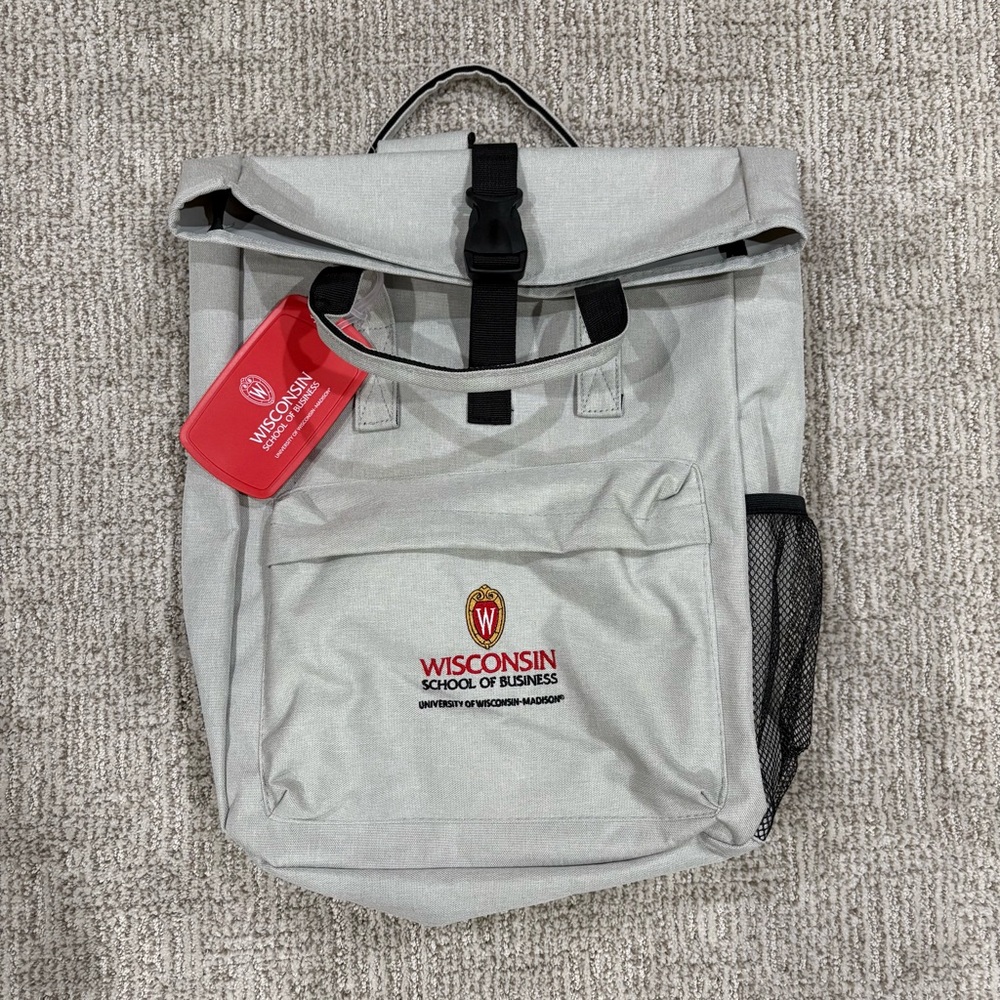 UW-Madison Wisconsin School of Business Gray Roll-Top Backpack Laptop Book Bag